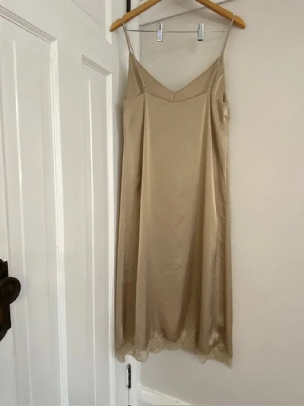 Wilfred Aritzia Satin Slip Dress with Lace Medium Midi Pale Gold - Picture 6 of 16